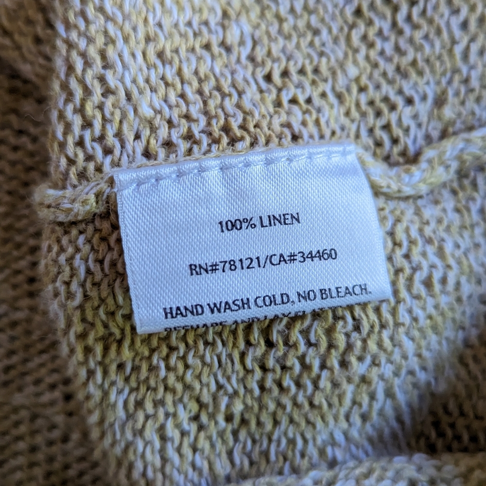 Eileen Fisher Linen Yellow/Tan Open Knit Capped Sleeve T- Shirt Top Size PS - Picture 8 of 11